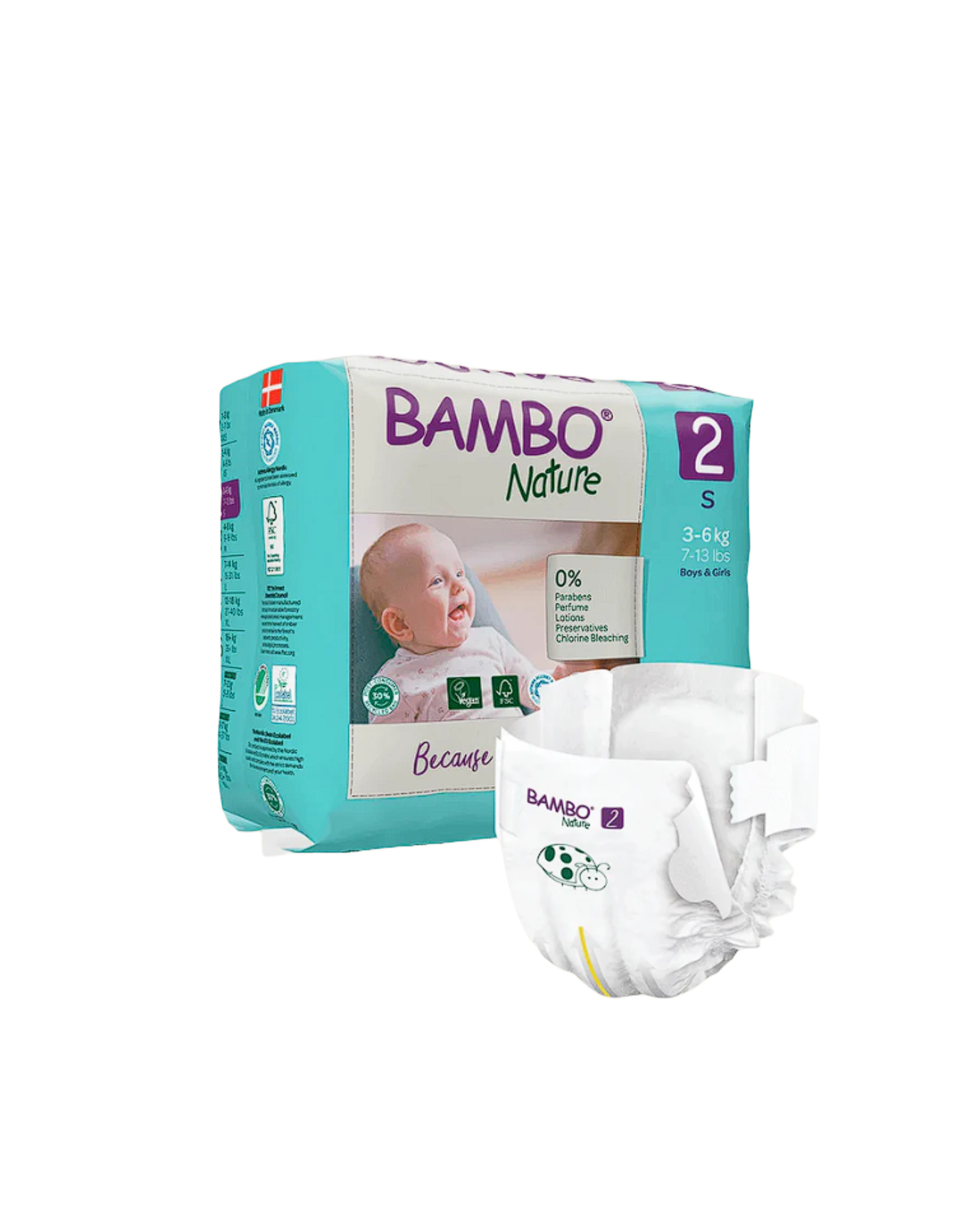 Bambo Nature Fraldas Tamanho 2 S (3-6Kg) 30 Unidades